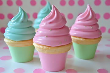 Pastel Ice Cream Cones on Polka Dot Background