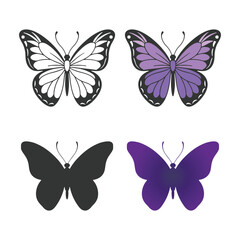 Butterfly bundle set silhouette vector illustration art design. Silhouette Butterflies Isolated. insects butterfly outline, tattoo, coloring, vector logo icon set on a white background.