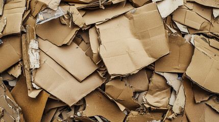 A messy pile of old cardboard scraps, wrinkled and torn