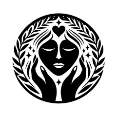 Bold Black Silhouette Logo for Beauty Parlor - Hands Holding Heart-Shaped Face on White