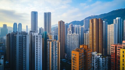 Obraz premium Aerial Perspective of Urban Buildings and Sky