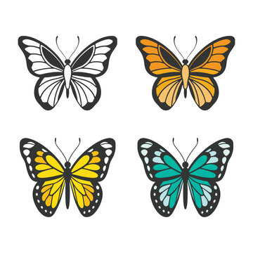 Butterfly bundle set silhouette vector illustration art design. Silhouette Butterflies Isolated. insects butterfly outline, tattoo, coloring, vector logo icon set on a white background.
