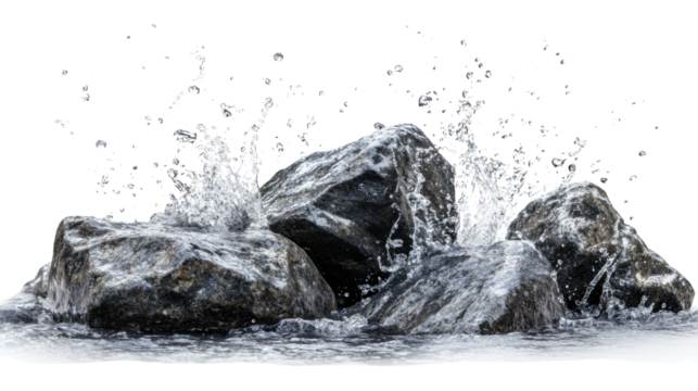 A swift stream of water flowing in a continuous burst, isolated against a white background.