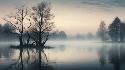 Obraz premium fog lake trees