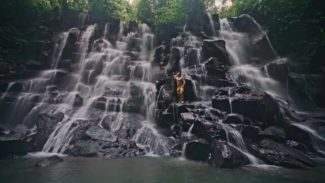 Bali waterfall Kanto Lampo one of the most beautiful tropical waterfalls Bali famous landmark and popular travel destination Bali, Indonesia 4K