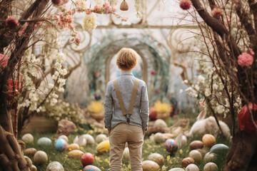 Funny Easter themed Generative AI illustration eggs bunny dinner celebration party nature atmosphere