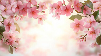 Fototapeta premium This elegant floral design featuring vibrant cherry blossoms is perfect for spring events, weddings, or Mother's Day promotions, with ample space for text integration.