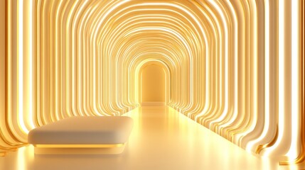 Golden Archway Tunnel with Platform 3d Render