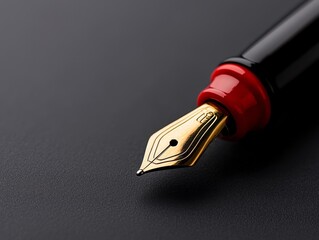 Elegant Red And Black Fountain Pen Closeup