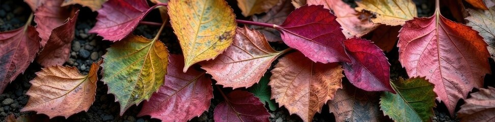 Dead and decaying hydrangea leaves on the ground, wilting, autumn