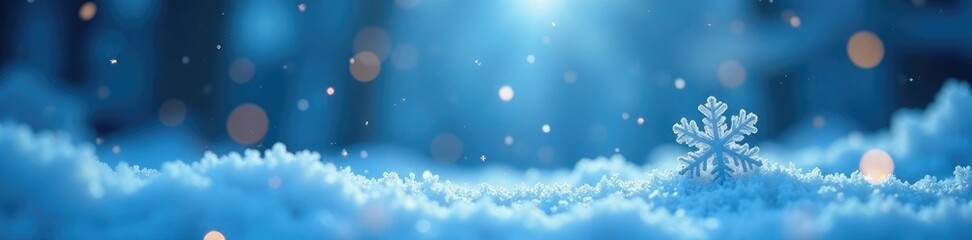 Defocused blue snowflakes on a subtle winter scene, snowy, blue, defocused