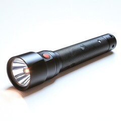 A modern LED flashlight with a sleek design, isolated on a pure white background