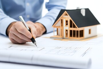 Fototapeta premium Structural engineer plan. Blueprint and building house