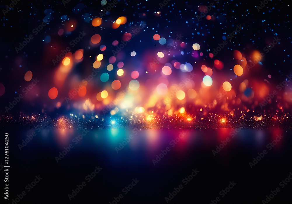 Poster colorful bokeh lights sparkle against a dark backdrop, creating a festive and vibrant atmosphere. br