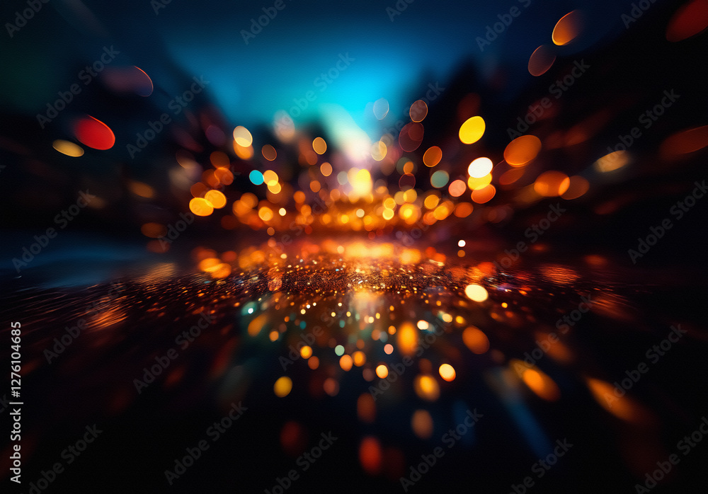 Aufkleber abstract image of vibrant bokeh lights against a dark backdrop. illuminated orbs create a dynamic an