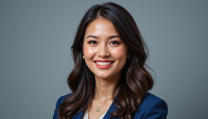 Obraz premium Smiling businesswoman portrait in blue suit, professional and confident woman isolated 