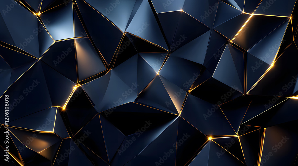 Poster abstract dark blue and gold geometric pattern background image with triangles and glowing lines