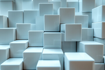 Abstract white cube boxes create visually striking geometric pattern