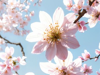 Fototapeta premium Titolo: Concetto di primavera, ramo fiorito di pesco 