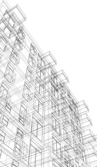 Futuristic Architectural Wireframe – Abstract Skyscraper Cityscape with Geometric Perspective