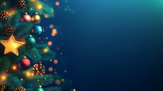 Festive Christmas background featuring sparkling ornaments, shimmering stars, and glowing bokeh lights, create a warm and joyful holiday atmosphere perfect for seasonal designs and celebrations