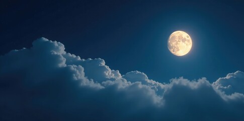 Obraz premium The pale light of a waning moon casts an ethereal glow on vast expanses of grey and white clouds drifting lazily across the night sky, lunar phase, night sky