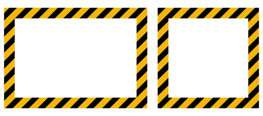 Vector rectangular and square yellow and black caution warning tape frame. The design concept represents danger lines for construction boundaries, road hazards, hazardous areas, or industrial safety