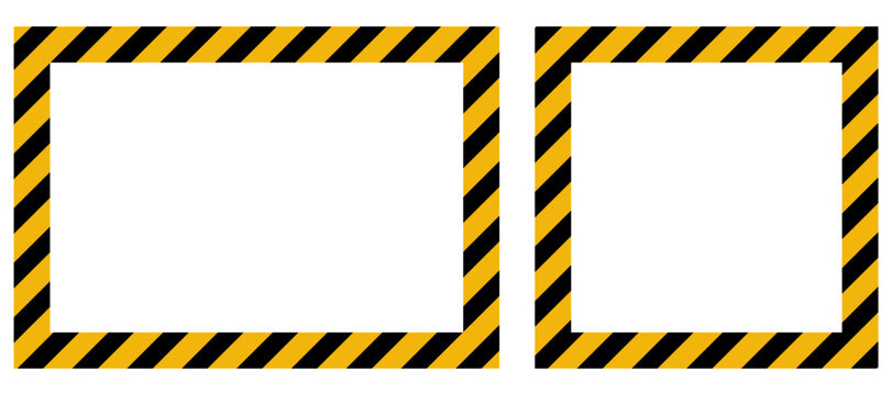 Vector rectangular and square yellow and black caution warning tape frame. The design concept represents danger lines for construction boundaries, road hazards, hazardous areas, or industrial safety