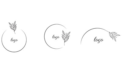 Floral branch and minimalistic flowers for logo or tattoo. hand drawn wedding grass line