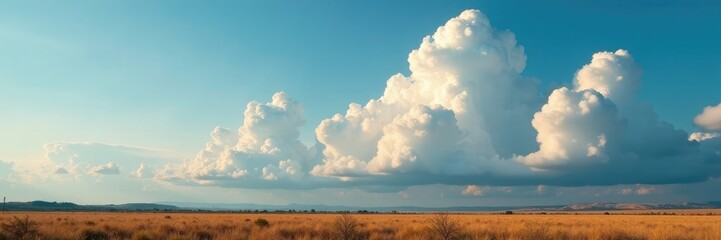 Towering cumulus clouds cast long shadows on the ground, shadow, landscape