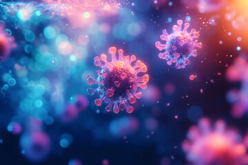 Generative AI illustration of microscopic bacterial forms showcasing vivid molecular structures and glowing effects