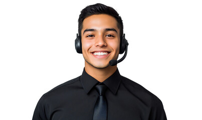 Smiling Customer Service Representative with Headset, Isolated on Transparent Background