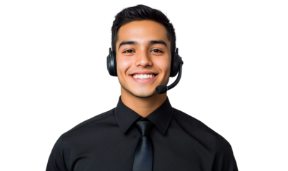 Smiling Customer Service Representative with Headset, Isolated on Transparent Background