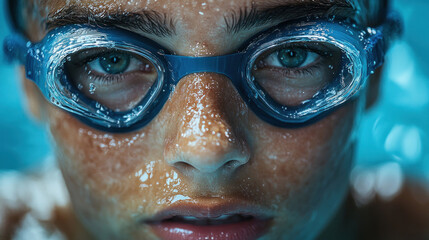 Swimmer adjusting their goggles on the pool deck, preparing for the next race