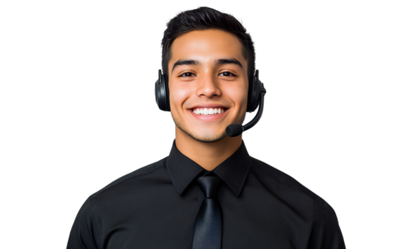 Smiling Customer Service Representative with Headset, Isolated on Transparent Background