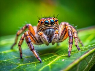 Close-up of Spider on Green Leaf - Nature Macro Photography Stock Image