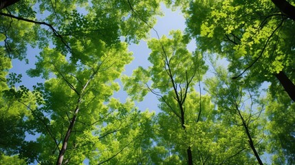 Fototapeta premium forest tree tops and blue sky