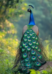 Obraz premium Detailed Image of a Majestic Male Indian Peafowl