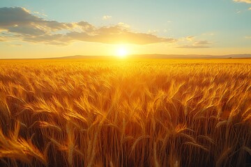 golden wheat field, blue sky, sunny scene
