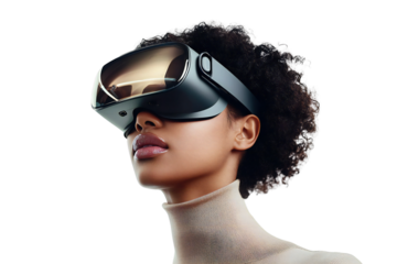 Futuristic Young Woman Wearing VR Headset, Isolated on Transparent Background