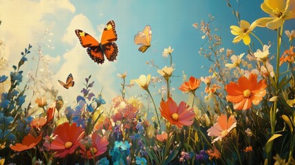 vibrant spring meadow with butterflies