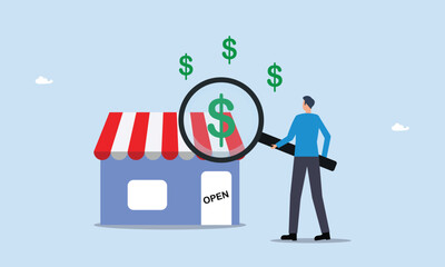 Businessman evaluate company with dollar money. revenue profit or earning concept, analyze company worth or market value, business evaluation, merger and acquisition to determine corporate valuation.