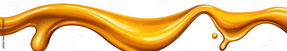 Poster abstract image of a golden liquid flowing dynamically across a white background. the liquid has a gl