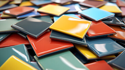 Fototapeta premium A pile of ceramic tiles glossy and colorful neatly a