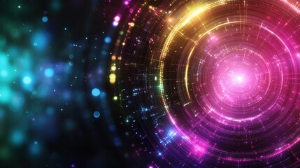 Naklejka premium Abstract Design with Glowing Neon Circles on Dark Background