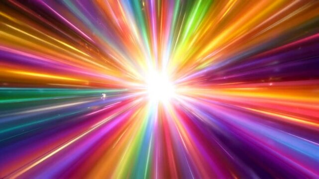 Rainbow Light Rays Bursting From Bright Center