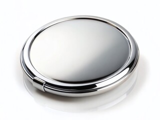 Compact Silver Round Makeup Mirror, Isolated White Background - Perfect for Beauty & Cosmetic Stock Photos