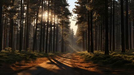 Naklejka premium nature road in trees