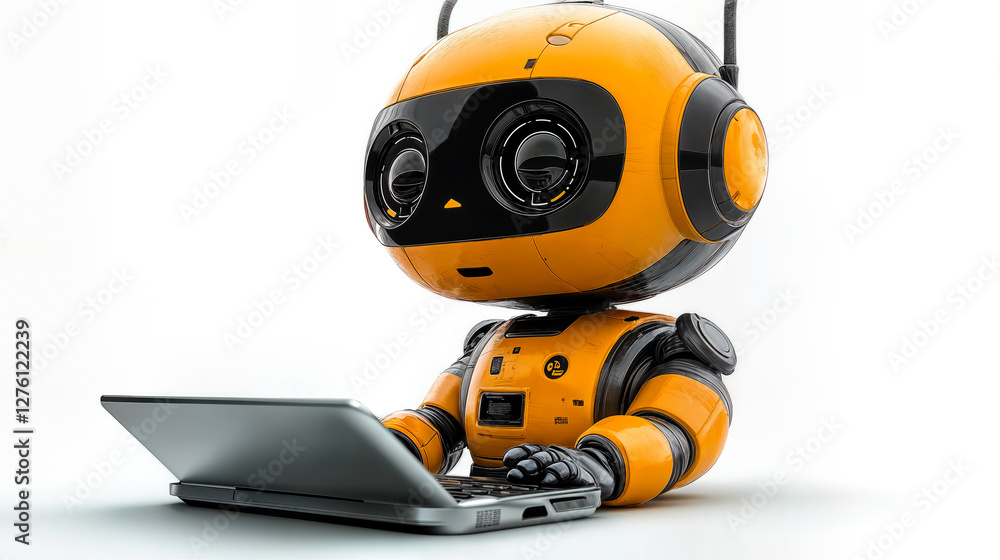 Poster ai chatbot enhancing customer service efficiency with laptop interaction in modern digital support e