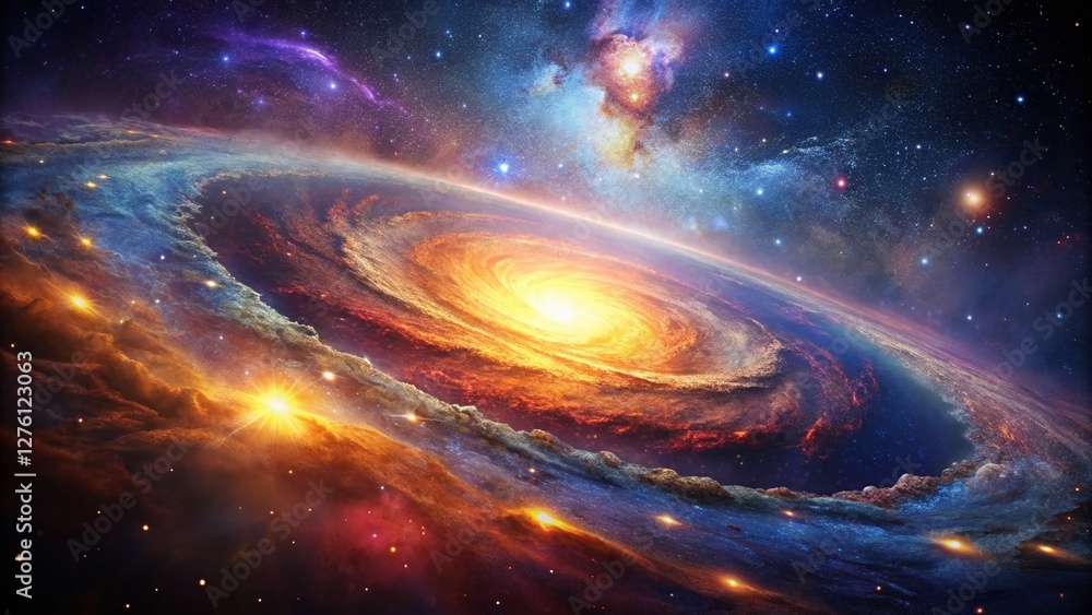Poster cosmic typography: galactic text effect on dusty nebula background